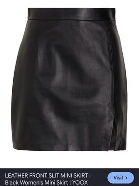 Black Leather Mini Skirt with Front Slit